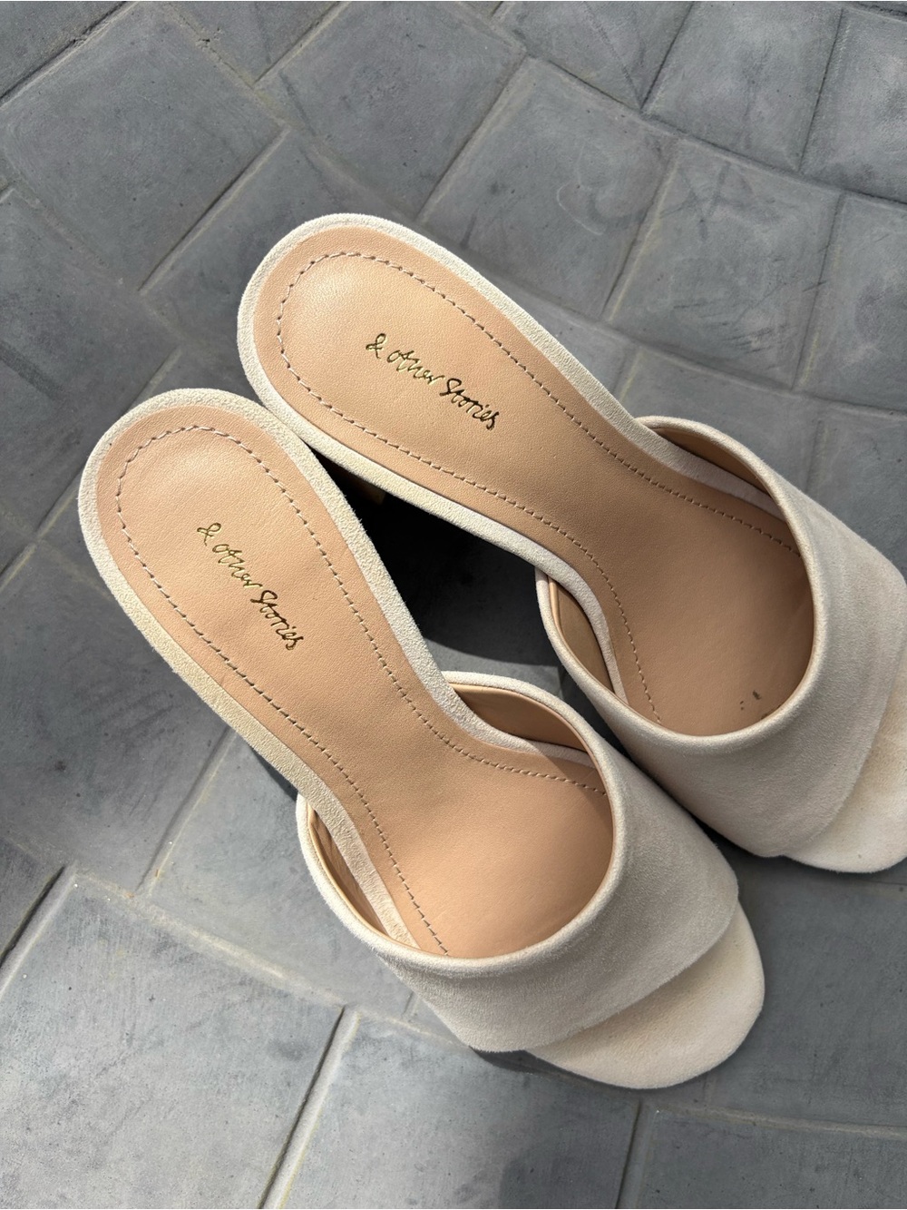 & Other Stories Beige Suede-Look Slide Mules - Picture 2 of 5